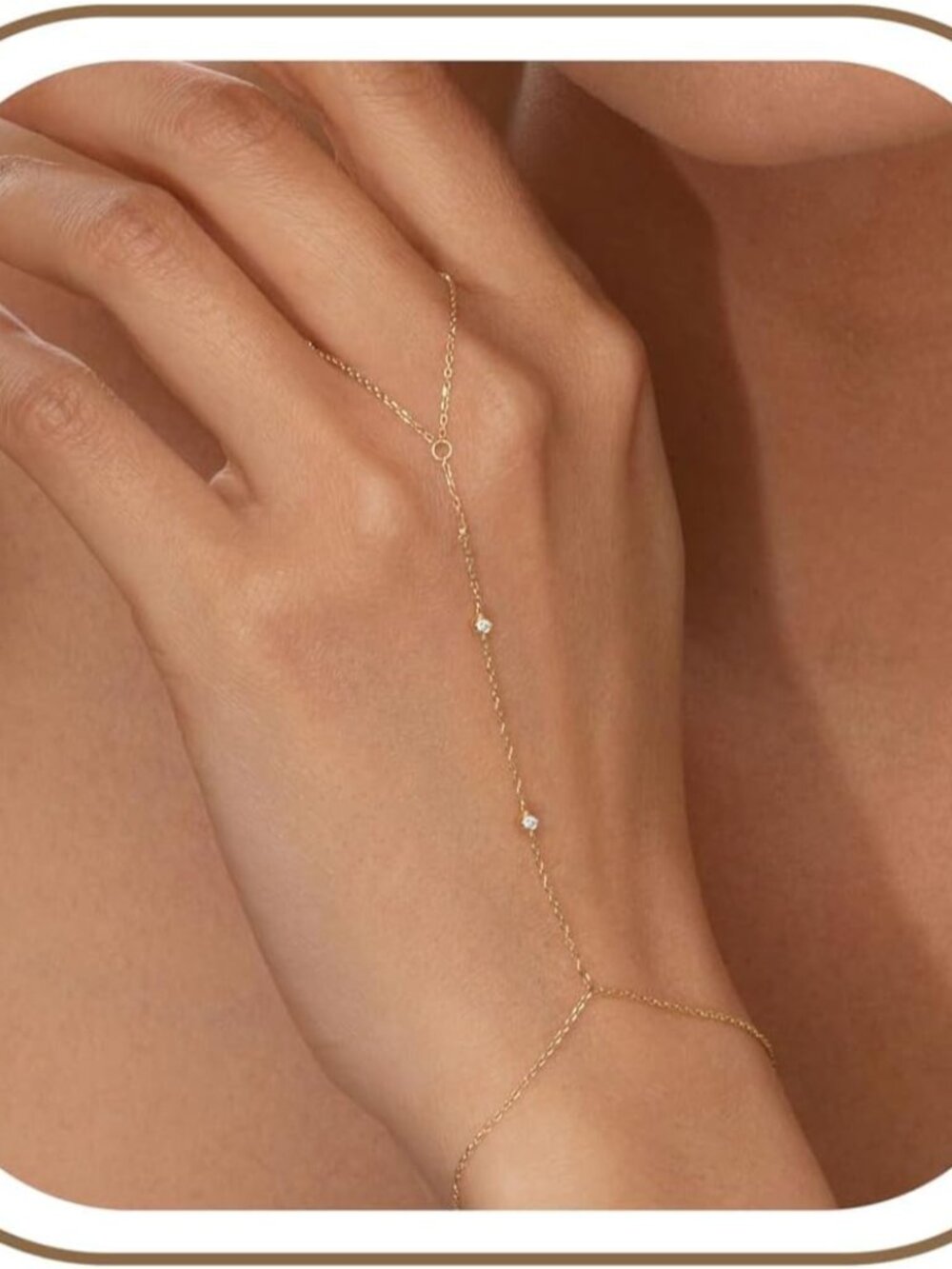 Hypoallergenic 14K Gold Hand Chain with Adjustable Fit & Beach Ready Style